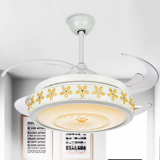 Modern Stylish LED Ceiling Fan Light Metallic White Vortex Semi Flush Lamp with Embedded Amber Crystal Accent Clearhalo 'Ceiling Fans with Lights' 'Ceiling Fans' 'Modern Ceiling Fans' 'Modern' Lighting' 1626759
