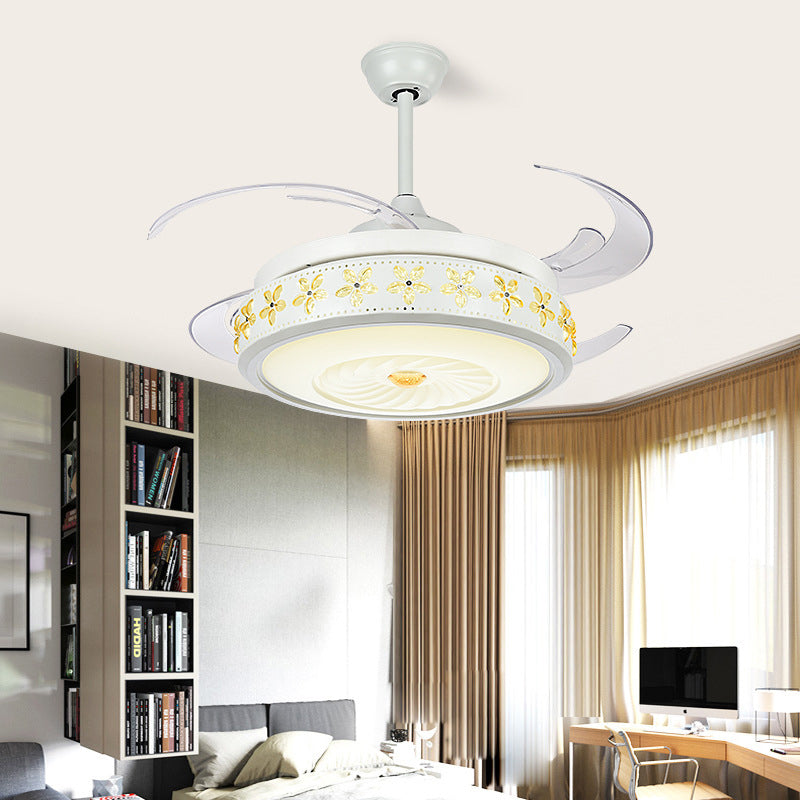 Modern Stylish LED Ceiling Fan Light Metallic White Vortex Semi Flush Lamp with Embedded Amber Crystal Accent Clearhalo 'Ceiling Fans with Lights' 'Ceiling Fans' 'Modern Ceiling Fans' 'Modern' Lighting' 1626760