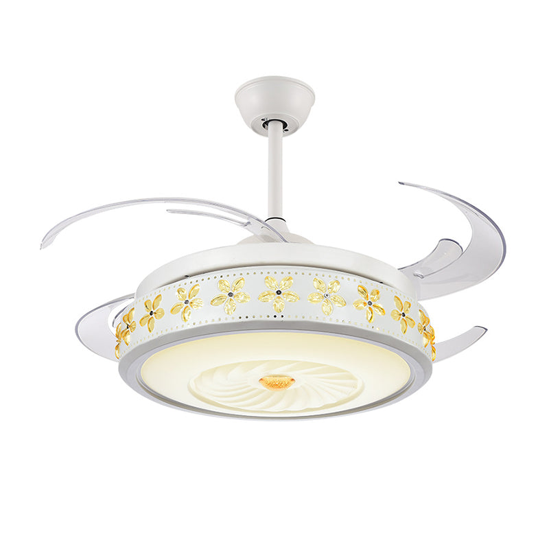 Modern Stylish LED Ceiling Fan Light Metallic White Vortex Semi Flush Lamp with Embedded Amber Crystal Accent Clearhalo 'Ceiling Fans with Lights' 'Ceiling Fans' 'Modern Ceiling Fans' 'Modern' Lighting' 1626761