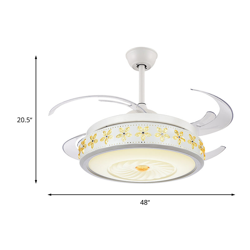 Modern Stylish LED Ceiling Fan Light Metallic White Vortex Semi Flush Lamp with Embedded Amber Crystal Accent Clearhalo 'Ceiling Fans with Lights' 'Ceiling Fans' 'Modern Ceiling Fans' 'Modern' Lighting' 1626762