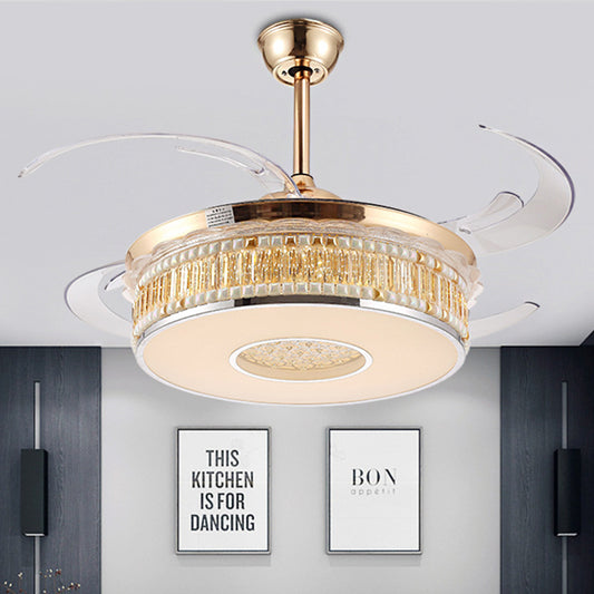 Concave Carved Semi Flush Light Contemporary Gold Finish LED Crystal Block Ceiling Light with Fan Clearhalo 'Ceiling Fans with Lights' 'Ceiling Fans' 'Modern Ceiling Fans' 'Modern' Lighting' 1626765