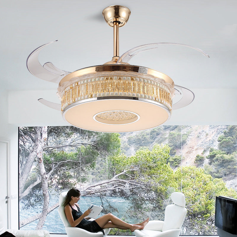Concave Carved Semi Flush Light Contemporary Gold Finish LED Crystal Block Ceiling Light with Fan Clearhalo 'Ceiling Fans with Lights' 'Ceiling Fans' 'Modern Ceiling Fans' 'Modern' Lighting' 1626766