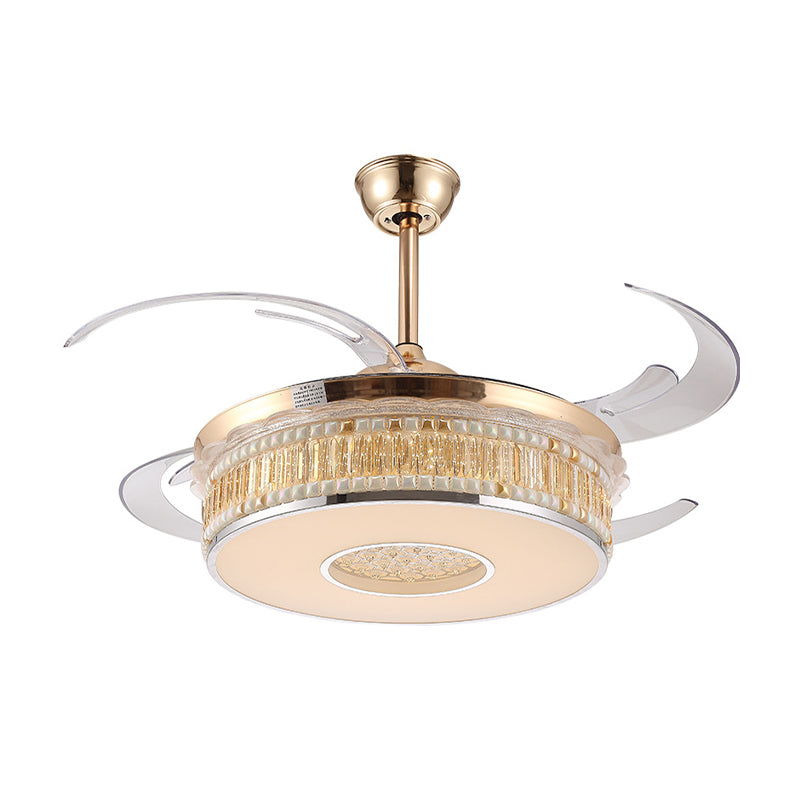 Concave Carved Semi Flush Light Contemporary Gold Finish LED Crystal Block Ceiling Light with Fan Clearhalo 'Ceiling Fans with Lights' 'Ceiling Fans' 'Modern Ceiling Fans' 'Modern' Lighting' 1626767