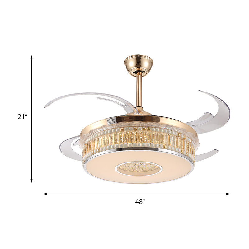 Concave Carved Semi Flush Light Contemporary Gold Finish LED Crystal Block Ceiling Light with Fan Clearhalo 'Ceiling Fans with Lights' 'Ceiling Fans' 'Modern Ceiling Fans' 'Modern' Lighting' 1626768