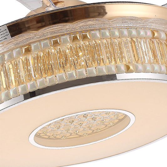 Concave Carved Semi Flush Light Contemporary Gold Finish LED Crystal Block Ceiling Light with Fan Clearhalo 'Ceiling Fans with Lights' 'Ceiling Fans' 'Modern Ceiling Fans' 'Modern' Lighting' 1626769