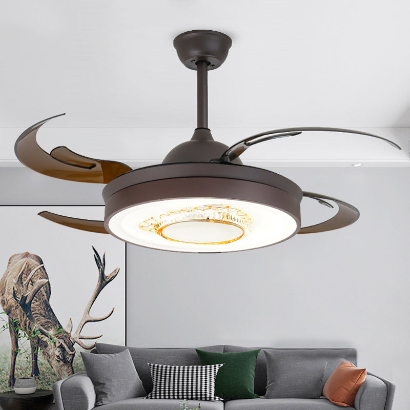 Reversible Antler Blade LED Ceiling Fan Nordic Style Black Metallic Downrod Semi Flush Mount Lamp with Crystal Element Black Clearhalo 'Ceiling Fans with Lights' 'Ceiling Fans' 'Modern Ceiling Fans' 'Modern' Lighting' 1626770