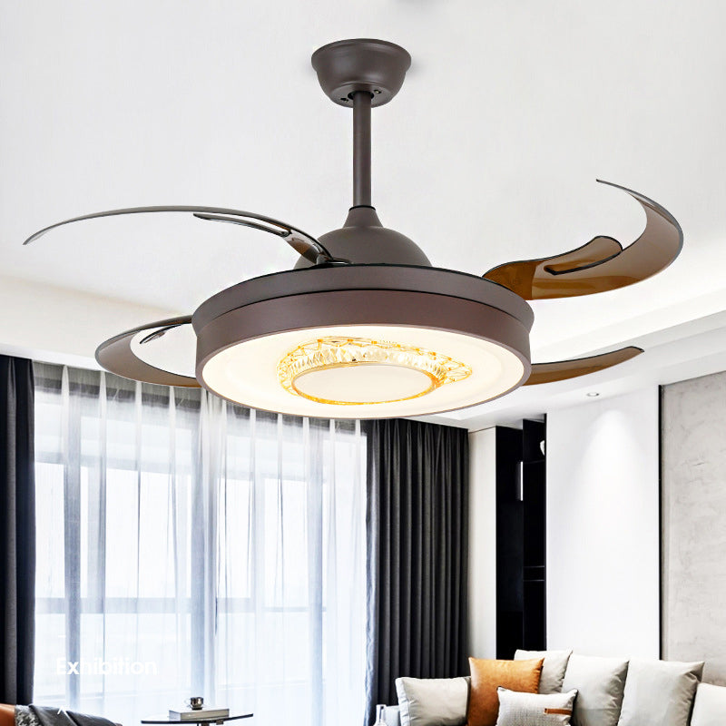 Reversible Antler Blade LED Ceiling Fan Nordic Style Black Metallic Downrod Semi Flush Mount Lamp with Crystal Element Clearhalo 'Ceiling Fans with Lights' 'Ceiling Fans' 'Modern Ceiling Fans' 'Modern' Lighting' 1626771