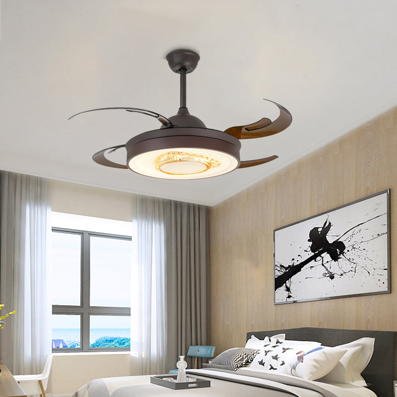 Reversible Antler Blade LED Ceiling Fan Nordic Style Black Metallic Downrod Semi Flush Mount Lamp with Crystal Element Clearhalo 'Ceiling Fans with Lights' 'Ceiling Fans' 'Modern Ceiling Fans' 'Modern' Lighting' 1626773