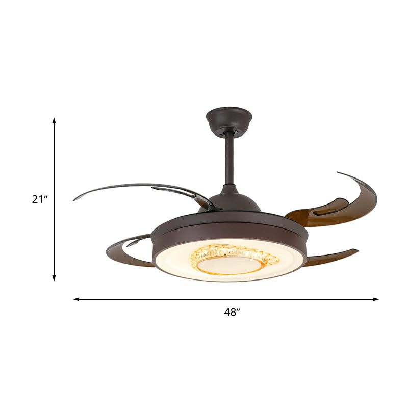 Reversible Antler Blade LED Ceiling Fan Nordic Style Black Metallic Downrod Semi Flush Mount Lamp with Crystal Element Clearhalo 'Ceiling Fans with Lights' 'Ceiling Fans' 'Modern Ceiling Fans' 'Modern' Lighting' 1626775