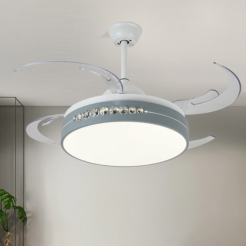 Nordic Style Drum Ceiling Fan Light Acrylic Shade LED Bedroom Semi Mount Lamp in White Clearhalo 'Ceiling Fans with Lights' 'Ceiling Fans' 'Modern Ceiling Fans' 'Modern' Lighting' 1626778