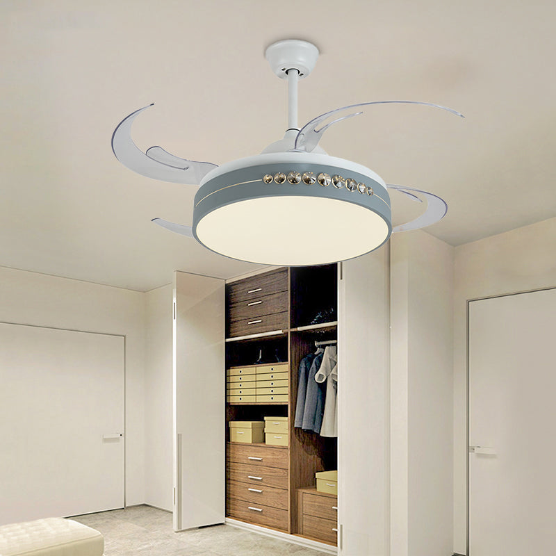Nordic Style Drum Ceiling Fan Light Acrylic Shade LED Bedroom Semi Mount Lamp in White Clearhalo 'Ceiling Fans with Lights' 'Ceiling Fans' 'Modern Ceiling Fans' 'Modern' Lighting' 1626779