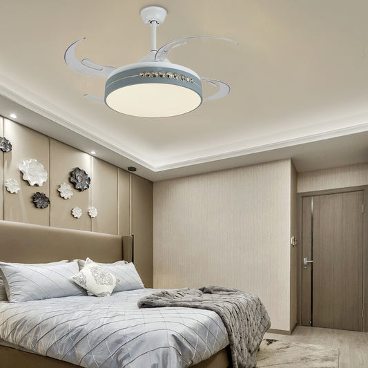 Nordic Style Drum Ceiling Fan Light Acrylic Shade LED Bedroom Semi Mount Lamp in White Clearhalo 'Ceiling Fans with Lights' 'Ceiling Fans' 'Modern Ceiling Fans' 'Modern' Lighting' 1626780
