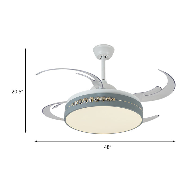 Nordic Style Drum Ceiling Fan Light Acrylic Shade LED Bedroom Semi Mount Lamp in White Clearhalo 'Ceiling Fans with Lights' 'Ceiling Fans' 'Modern Ceiling Fans' 'Modern' Lighting' 1626782