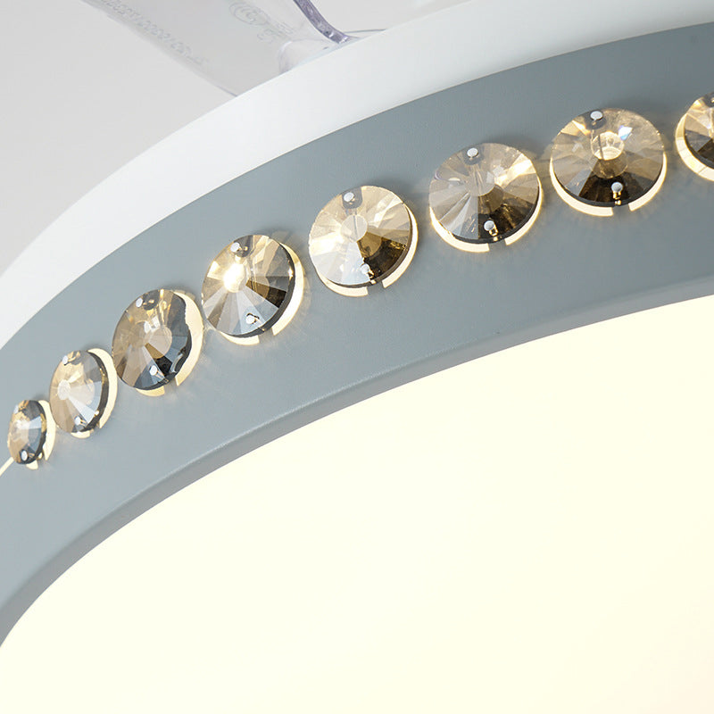 Nordic Style Drum Ceiling Fan Light Acrylic Shade LED Bedroom Semi Mount Lamp in White Clearhalo 'Ceiling Fans with Lights' 'Ceiling Fans' 'Modern Ceiling Fans' 'Modern' Lighting' 1626783