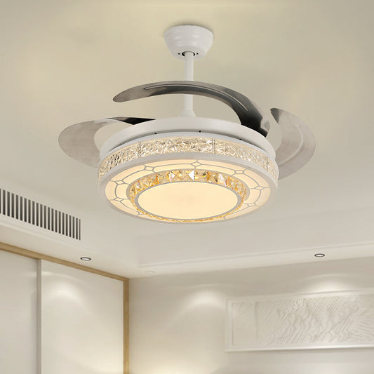 Modern Style Round Ceiling Fan Light Carved Clear Crystal White LED Semi Mount Lamp with/without Bluetooth White Clearhalo 'Ceiling Fans with Lights' 'Ceiling Fans' 'Modern Ceiling Fans' 'Modern' Lighting' 1626784