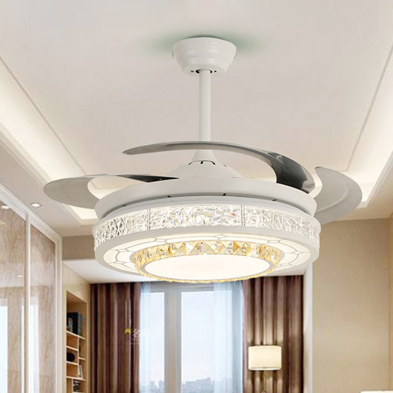 Modern Style Round Ceiling Fan Light Carved Clear Crystal White LED Semi Mount Lamp with/without Bluetooth Clearhalo 'Ceiling Fans with Lights' 'Ceiling Fans' 'Modern Ceiling Fans' 'Modern' Lighting' 1626785