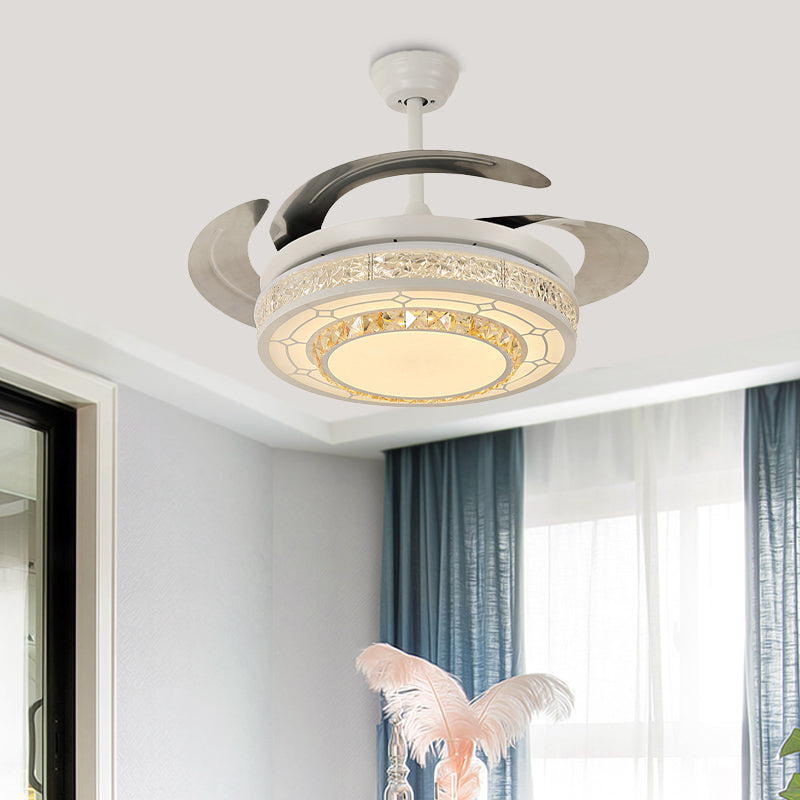 Modern Style Round Ceiling Fan Light Carved Clear Crystal White LED Semi Mount Lamp with/without Bluetooth Clearhalo 'Ceiling Fans with Lights' 'Ceiling Fans' 'Modern Ceiling Fans' 'Modern' Lighting' 1626786