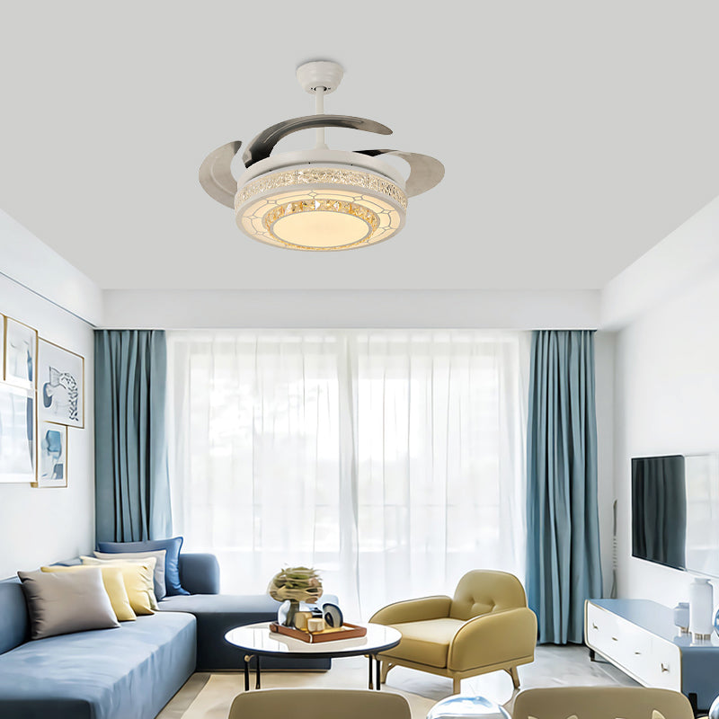 Modern Style Round Ceiling Fan Light Carved Clear Crystal White LED Semi Mount Lamp with/without Bluetooth Clearhalo 'Ceiling Fans with Lights' 'Ceiling Fans' 'Modern Ceiling Fans' 'Modern' Lighting' 1626787