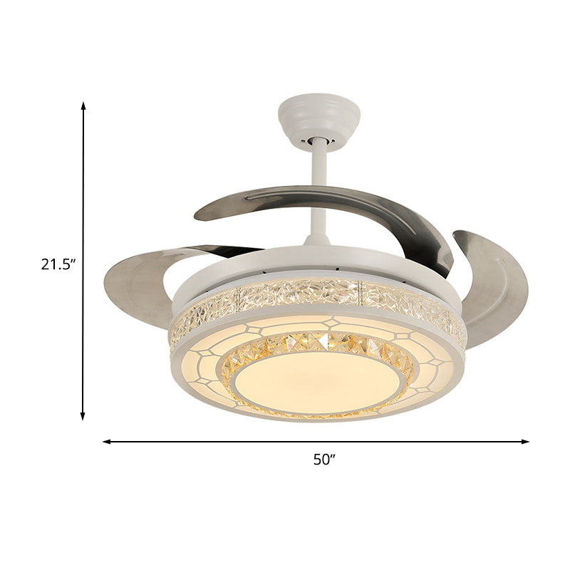 Modern Style Round Ceiling Fan Light Carved Clear Crystal White LED Semi Mount Lamp with/without Bluetooth Clearhalo 'Ceiling Fans with Lights' 'Ceiling Fans' 'Modern Ceiling Fans' 'Modern' Lighting' 1626789