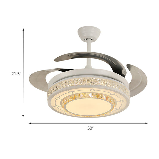 Modern Style Round Ceiling Fan Light Carved Clear Crystal White LED Semi Mount Lamp with/without Bluetooth Clearhalo 'Ceiling Fans with Lights' 'Ceiling Fans' 'Modern Ceiling Fans' 'Modern' Lighting' 1626789