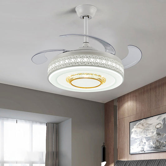 Drum Metallic Semi Mount Light Nordic Style LED White Ceiling Fan with Remote Control/Wall Control/Remote+Wall Control White Clearhalo 'Ceiling Fans with Lights' 'Ceiling Fans' 'Modern Ceiling Fans' 'Modern' Lighting' 1626797