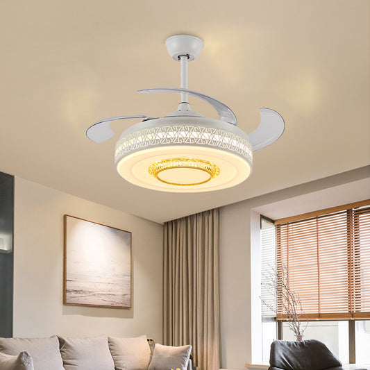 Drum Metallic Semi Mount Light Nordic Style LED White Ceiling Fan with Remote Control/Wall Control/Remote+Wall Control Clearhalo 'Ceiling Fans with Lights' 'Ceiling Fans' 'Modern Ceiling Fans' 'Modern' Lighting' 1626799