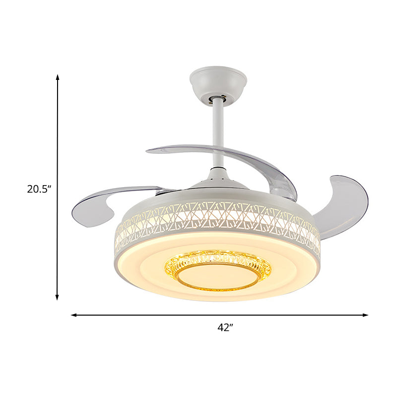 Drum Metallic Semi Mount Light Nordic Style LED White Ceiling Fan with Remote Control/Wall Control/Remote+Wall Control Clearhalo 'Ceiling Fans with Lights' 'Ceiling Fans' 'Modern Ceiling Fans' 'Modern' Lighting' 1626802