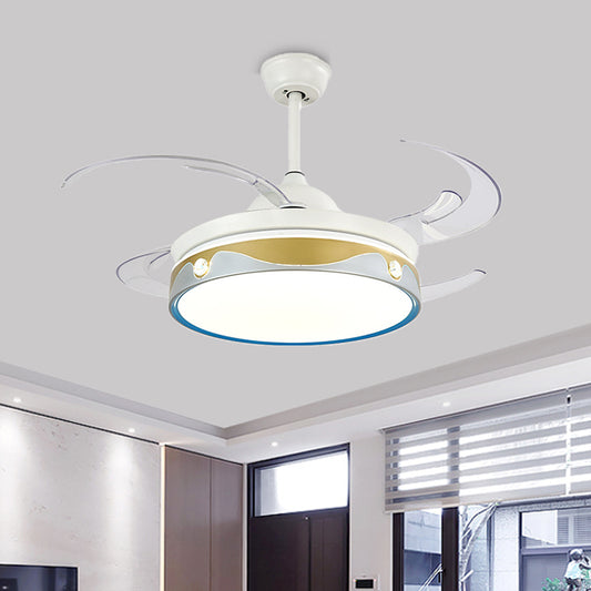 White Round Indoor Fan Lighting Contemporary Metallic 8-Blade LED Semi Mount Ceiling Lamp White Clearhalo 'Ceiling Fans with Lights' 'Ceiling Fans' 'Modern Ceiling Fans' 'Modern' Lighting' 1626803