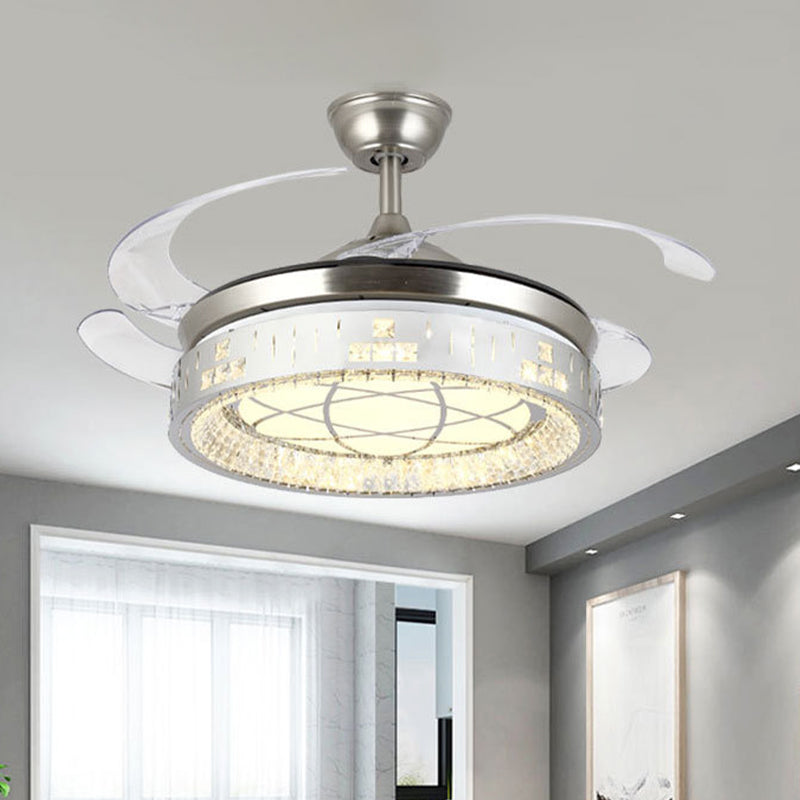 Remote Control/Frequency Convertible LED Fan Light 42"/48" W Simple Clear Crystal Orbit Semi Flush Light in Silver Clearhalo 'Ceiling Fans with Lights' 'Ceiling Fans' 'Modern Ceiling Fans' 'Modern' Lighting' 1626812