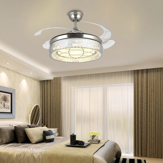 Remote Control/Frequency Convertible LED Fan Light 42"/48" W Simple Clear Crystal Orbit Semi Flush Light in Silver Clearhalo 'Ceiling Fans with Lights' 'Ceiling Fans' 'Modern Ceiling Fans' 'Modern' Lighting' 1626813