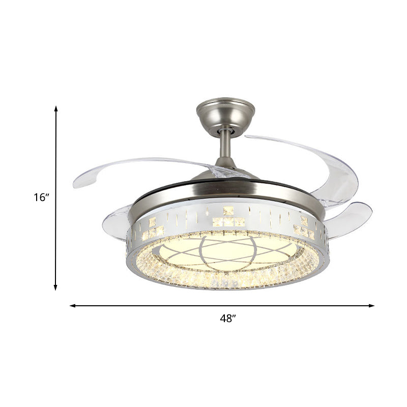 Remote Control/Frequency Convertible LED Fan Light 42"/48" W Simple Clear Crystal Orbit Semi Flush Light in Silver Clearhalo 'Ceiling Fans with Lights' 'Ceiling Fans' 'Modern Ceiling Fans' 'Modern' Lighting' 1626815