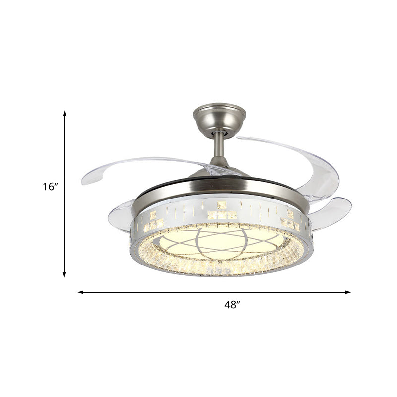 Remote Control/Frequency Convertible LED Fan Light 42"/48" W Simple Clear Crystal Orbit Semi Flush Light in Silver Clearhalo 'Ceiling Fans with Lights' 'Ceiling Fans' 'Modern Ceiling Fans' 'Modern' Lighting' 1626816