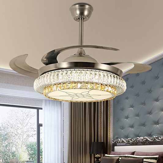 Beveled Crystal Tier LED Ceiling Fan Modern Stylish LED Silver Finish Semi Flush Lamp with/without Bluetooth Silver Clearhalo 'Ceiling Fans with Lights' 'Ceiling Fans' 'Modern Ceiling Fans' 'Modern' Lighting' 1626818