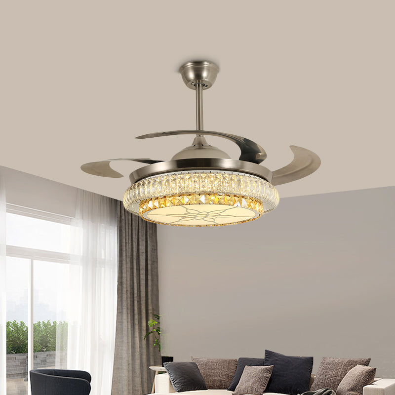 Beveled Crystal Tier LED Ceiling Fan Modern Stylish LED Silver Finish Semi Flush Lamp with/without Bluetooth Clearhalo 'Ceiling Fans with Lights' 'Ceiling Fans' 'Modern Ceiling Fans' 'Modern' Lighting' 1626820