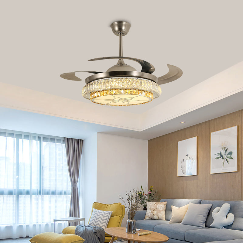 Beveled Crystal Tier LED Ceiling Fan Modern Stylish LED Silver Finish Semi Flush Lamp with/without Bluetooth Clearhalo 'Ceiling Fans with Lights' 'Ceiling Fans' 'Modern Ceiling Fans' 'Modern' Lighting' 1626821