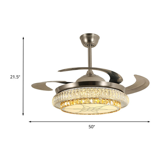 Beveled Crystal Tier LED Ceiling Fan Modern Stylish LED Silver Finish Semi Flush Lamp with/without Bluetooth Clearhalo 'Ceiling Fans with Lights' 'Ceiling Fans' 'Modern Ceiling Fans' 'Modern' Lighting' 1626823