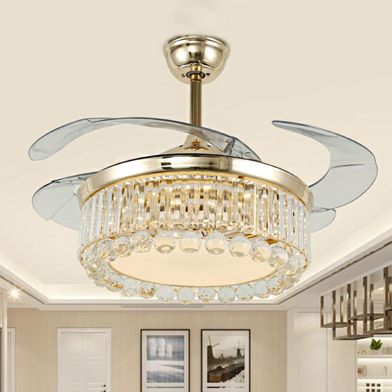 4-Blade Crystal Ball Semi Mount Fan Light Modernity LED Gold Finish Downrod Ceiling Lamp Clearhalo 'Ceiling Fans with Lights' 'Ceiling Fans' 'Modern Ceiling Fans' 'Modern' Lighting' 1626826