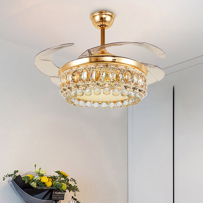 Vintage Crown LED Ceiling Fan Clear Crystal Ball LED Living Room Semi Flush Light in Gold Gold Clearhalo 'Ceiling Fans with Lights' 'Ceiling Fans' 'Modern Ceiling Fans' 'Modern' Lighting' 1626832