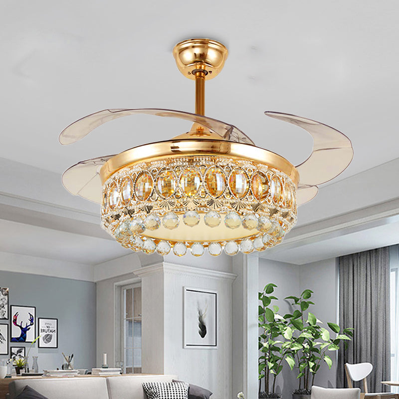 Vintage Crown LED Ceiling Fan Clear Crystal Ball LED Living Room Semi Flush Light in Gold Clearhalo 'Ceiling Fans with Lights' 'Ceiling Fans' 'Modern Ceiling Fans' 'Modern' Lighting' 1626833