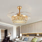 Vintage Crown LED Ceiling Fan Clear Crystal Ball LED Living Room Semi Flush Light in Gold Clearhalo 'Ceiling Fans with Lights' 'Ceiling Fans' 'Modern Ceiling Fans' 'Modern' Lighting' 1626834