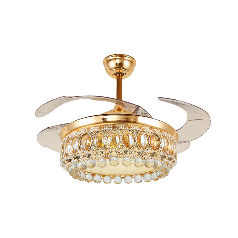 Vintage Crown LED Ceiling Fan Clear Crystal Ball LED Living Room Semi Flush Light in Gold Clearhalo 'Ceiling Fans with Lights' 'Ceiling Fans' 'Modern Ceiling Fans' 'Modern' Lighting' 1626836