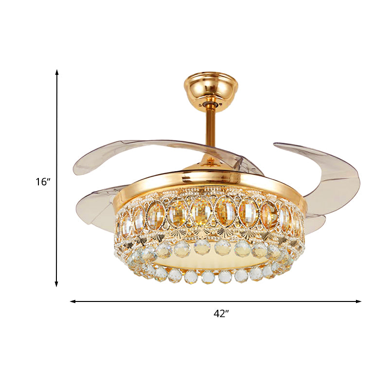 Vintage Crown LED Ceiling Fan Clear Crystal Ball LED Living Room Semi Flush Light in Gold Clearhalo 'Ceiling Fans with Lights' 'Ceiling Fans' 'Modern Ceiling Fans' 'Modern' Lighting' 1626837