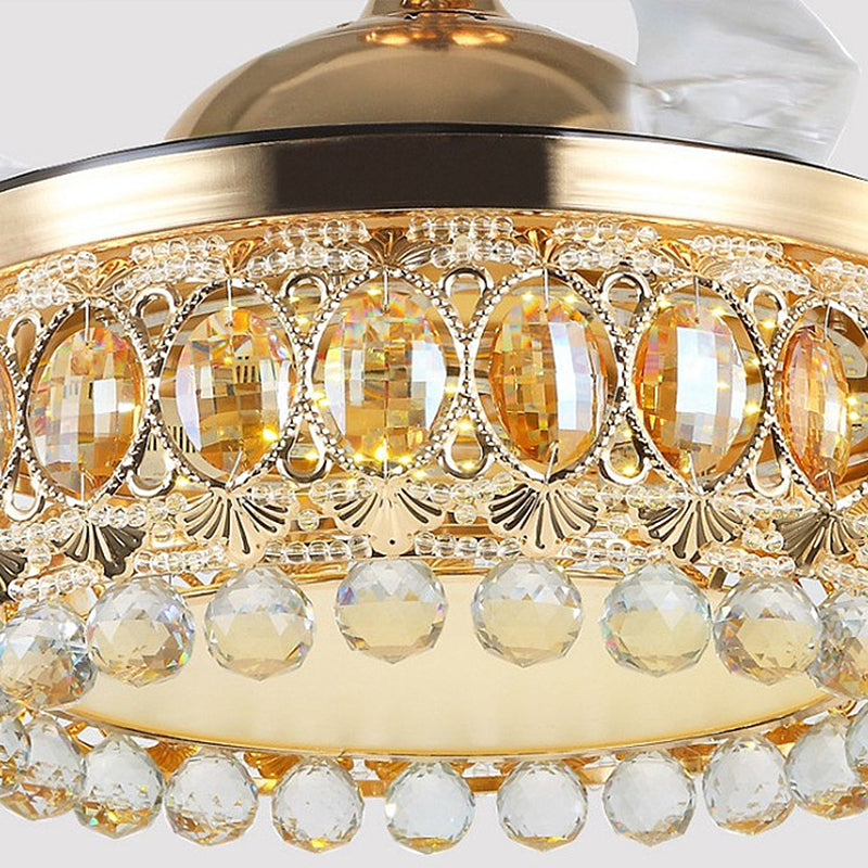 Vintage Crown LED Ceiling Fan Clear Crystal Ball LED Living Room Semi Flush Light in Gold Clearhalo 'Ceiling Fans with Lights' 'Ceiling Fans' 'Modern Ceiling Fans' 'Modern' Lighting' 1626838