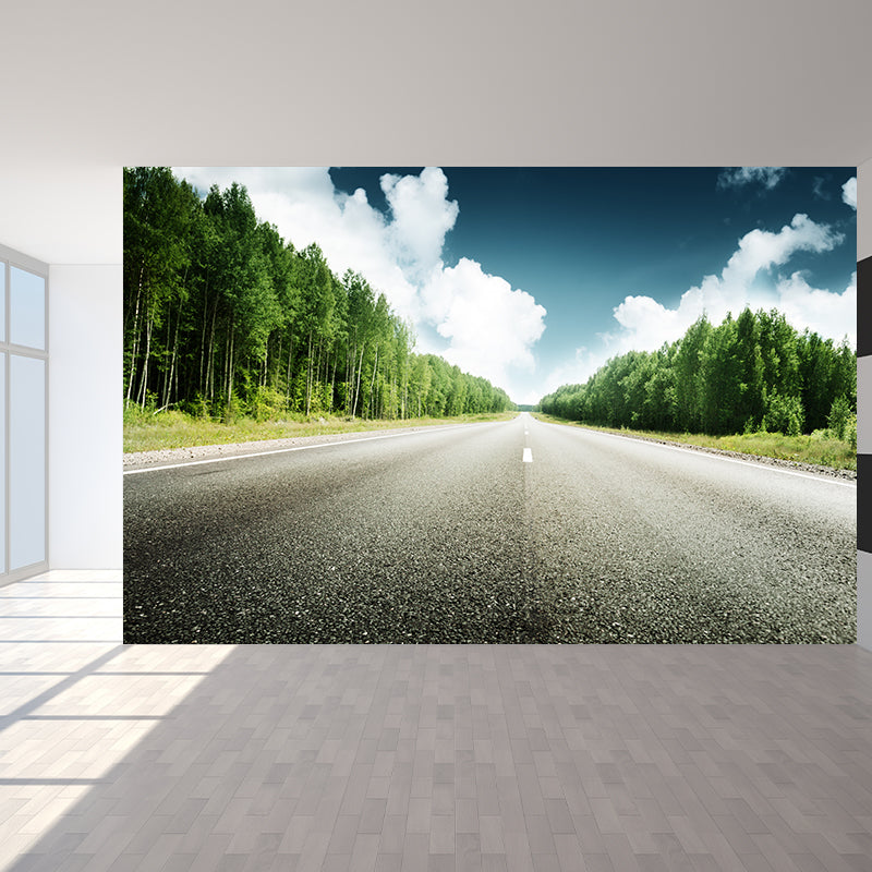 Highway Scene Mural Wallpaper Modern Non-Woven Cloth Wall Covering in Soft Color Green Clearhalo 'Wall Decor' 'Wall Mural' 1626973
