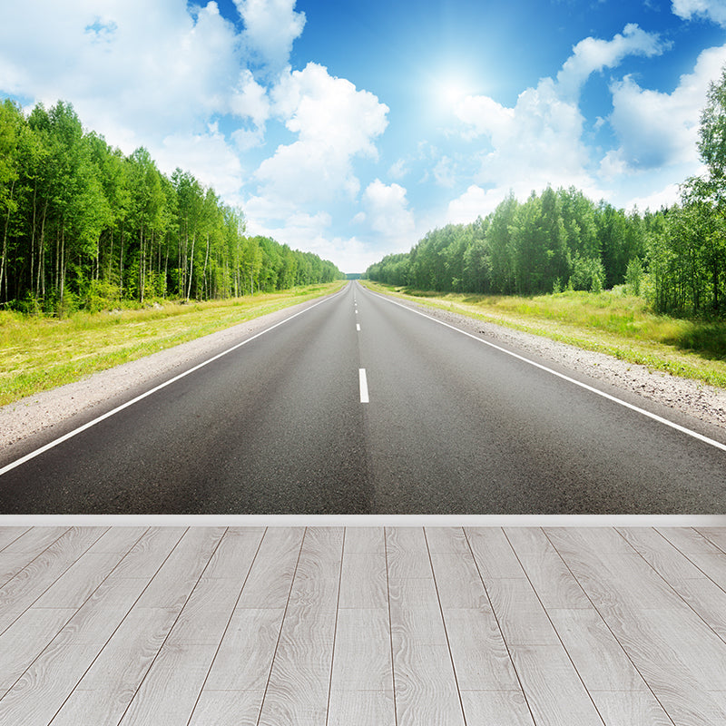 Highway Scene Mural Wallpaper Modern Non-Woven Cloth Wall Covering in Soft Color Blue Clearhalo 'Wall Decor' 'Wall Mural' 1626988