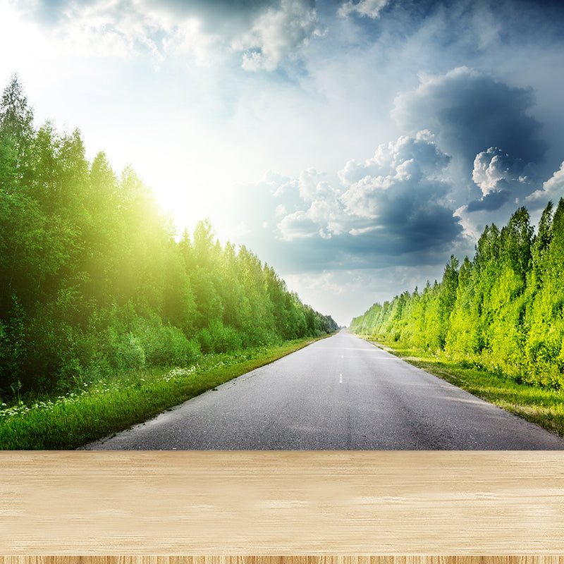 Road and Botanical Wall Mural Modern Decorative Living Room Wall Covering, Personalise Clearhalo 'Wall Decor' 'Wall Mural' 1626994