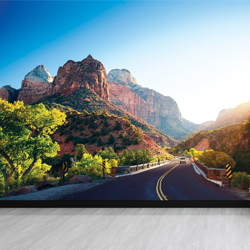 Road and Botanical Wall Mural Modern Decorative Living Room Wall Covering, Personalise Clearhalo 'Wall Decor' 'Wall Mural' 1626999