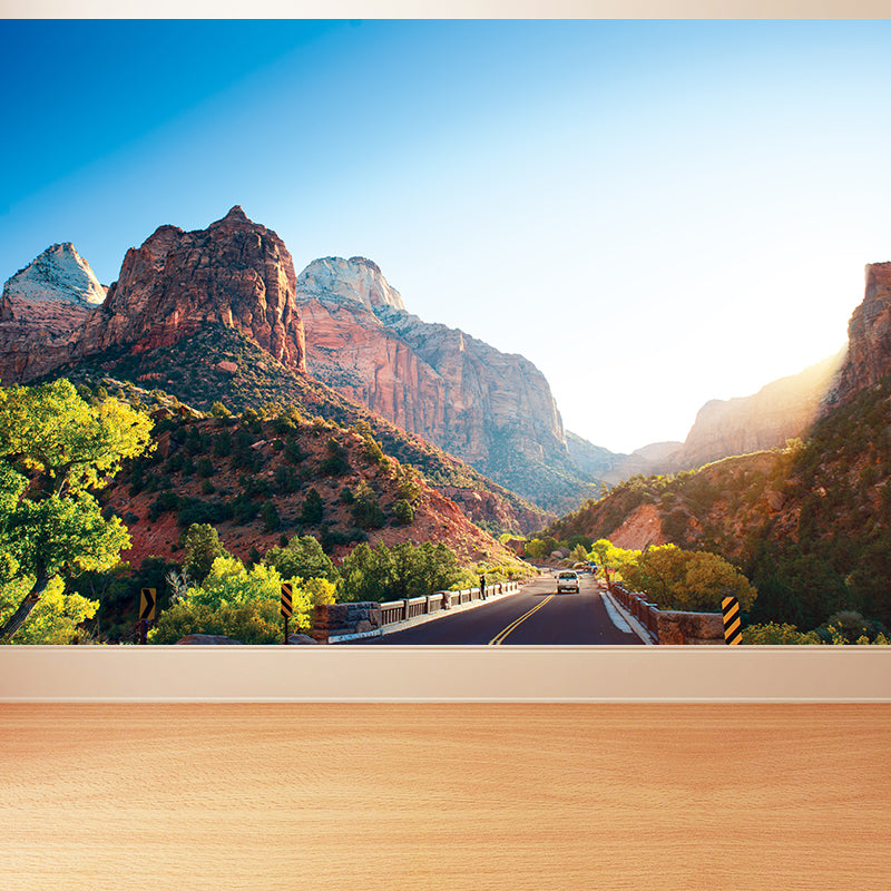 Road and Botanical Wall Mural Modern Decorative Living Room Wall Covering, Personalise Clearhalo 'Wall Decor' 'Wall Mural' 1627000