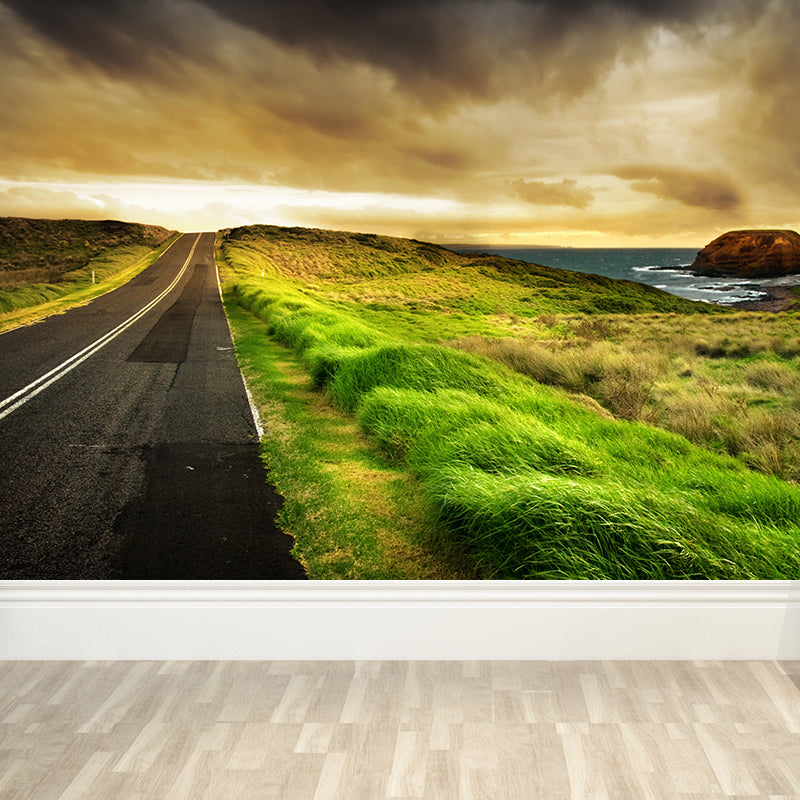 Road and Botanical Wall Mural Modern Decorative Living Room Wall Covering, Personalise Clearhalo 'Wall Decor' 'Wall Mural' 1627004