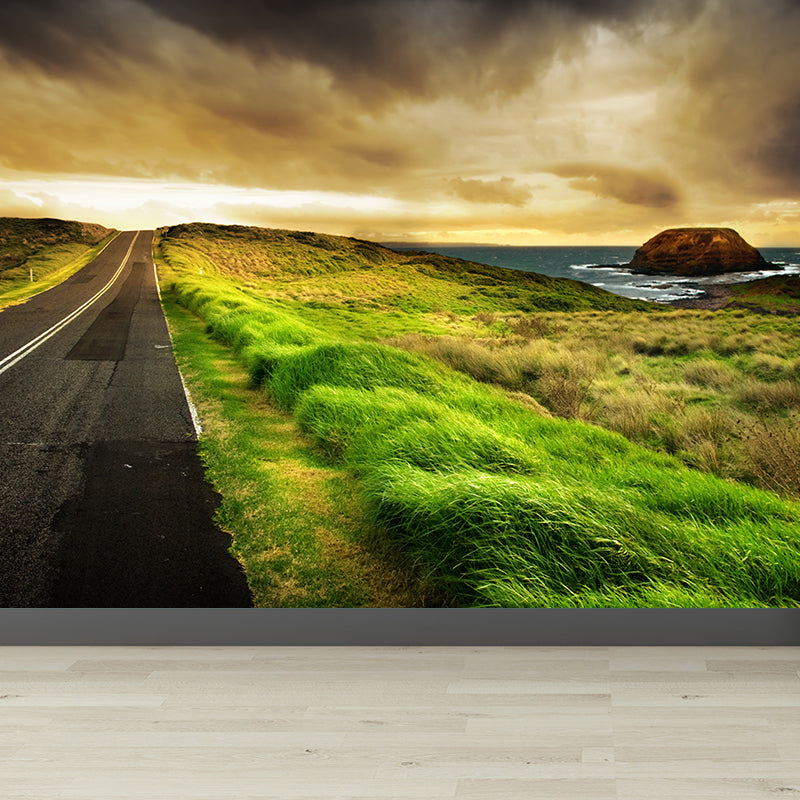 Road and Botanical Wall Mural Modern Decorative Living Room Wall Covering, Personalise Clearhalo 'Wall Decor' 'Wall Mural' 1627005